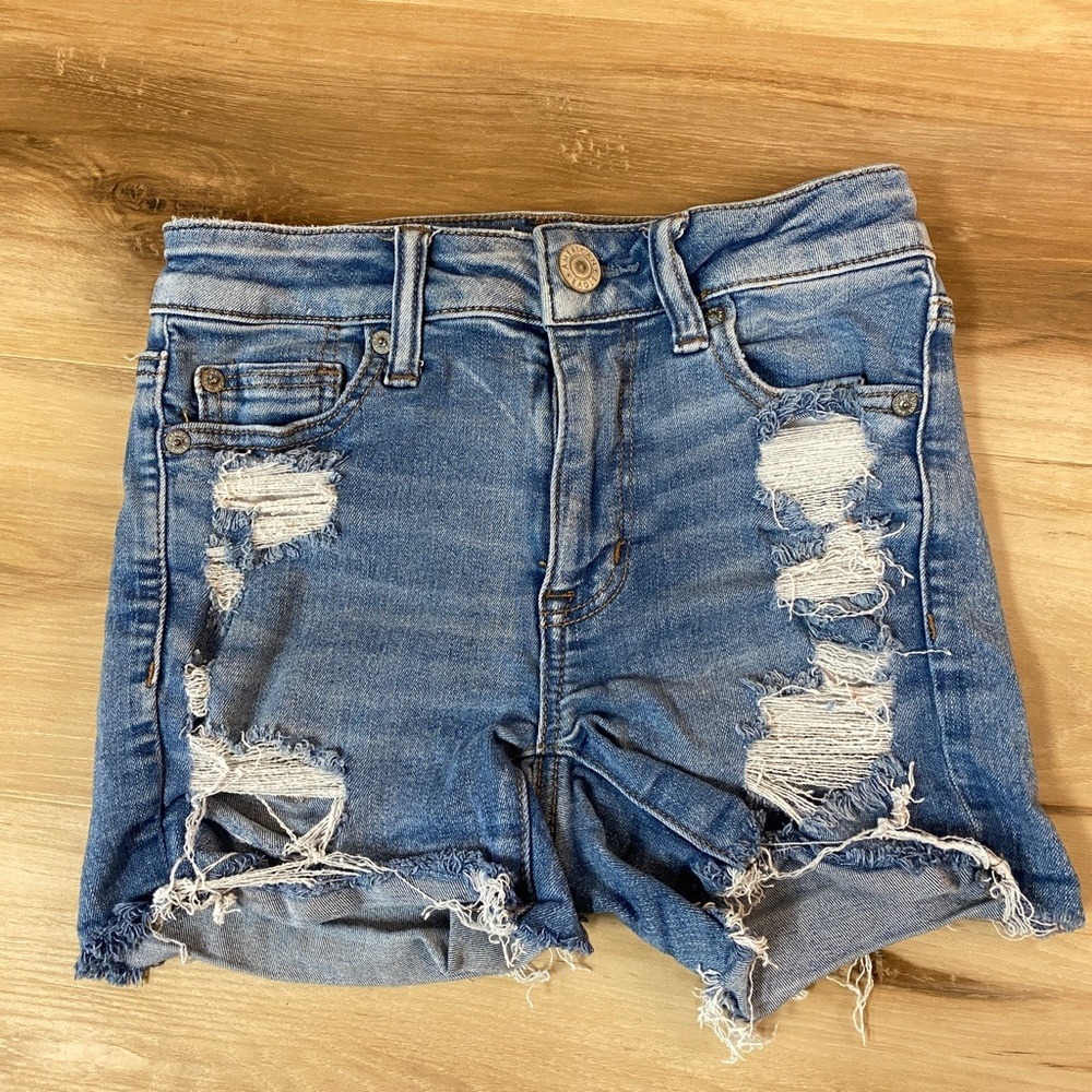 American Eagle AE High Rise Shortie Denim Jean Shorts Size 00 Lot of 3 Pair - Picture 8 of 12